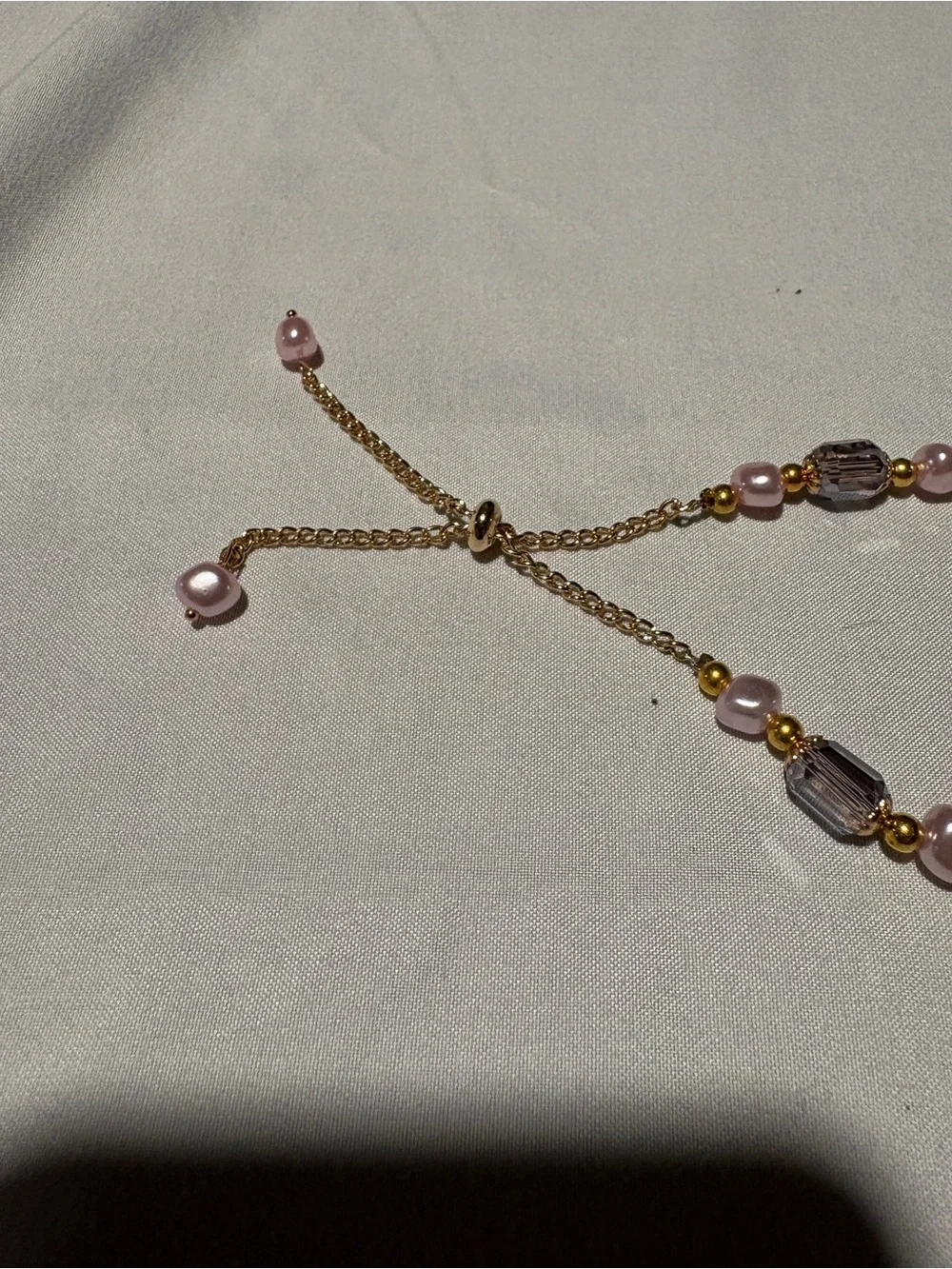 Pink Beaded Bracelet – Gold Tone Accents – Faceted Smoky Glass Beads – Adjustabl